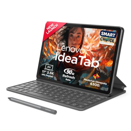 Lenovo Idea Tab (Smartchoice) with Folio Keyboard + Tab Pen | Wi-Fi + 5G |11" Display, 2.5K Resolution, 90Hz Refresh|8GB RAM, 256GB ROM| MediaTek Dimensity 6300| 7040mAh|4 Speakers| USB-C| Luna Grey