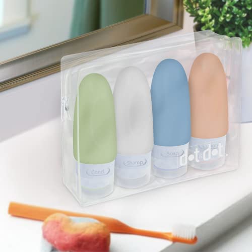 Image of Dot&Dot Leak Proof Travel Bottles - Tubes for Liquid TSA Approved 2oz Silicone Toiletries Travel Shampoo & Conditioner Containers with Labels