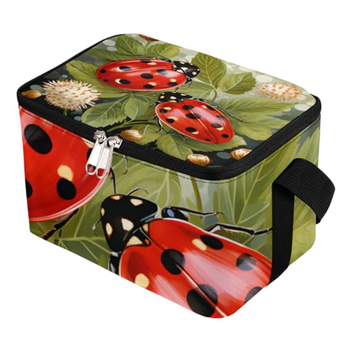 GzLeyigou Lunch Bags for Women Men 9 Cans,Ladybird Hot & Cold Food Delivery Bag Insulated Grocery Bag Insulated Lunch Box Red Cooler Bag for Office Work Picnic Beach