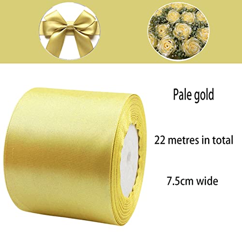POPOYU Wide Light Gold Satin Ribbon 75mm (2.9 Inch) Ribbons Roll Fabric Thick for Gift Wrapping 23m Thick Silk Ribbon for Crafting Wedding Car - Image 2