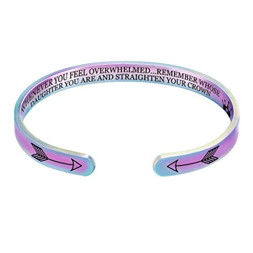 Evangelia.YM Inspirational Bracelets for Women Girls Personalized Xmas Birthday Gift Stainless Steel Engraved Cuff Bangle for Mom Daughter Teens (Rainbow A)