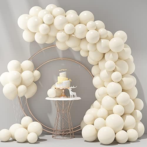 White Balloon Arch Garland Kit, Mixed Sizes 83pcs 5/10/12 Inch Retro White Sand Balloons, Retro Cream White Matte Latex Birthday Party Balloons, Nude White Helium Balloon for Wedding Anniversaries