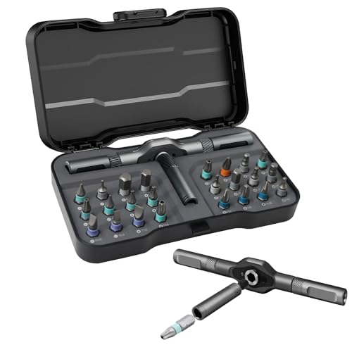 24 in 1 Magnetic Screwdriver Set, Ratchet Mini Screwdriver Set with Multi Bits, Portable Screwdriver Sets Detachable T Handle with Storage Case Repair Tool Kit for Furniture Computer Bicycle or DIY