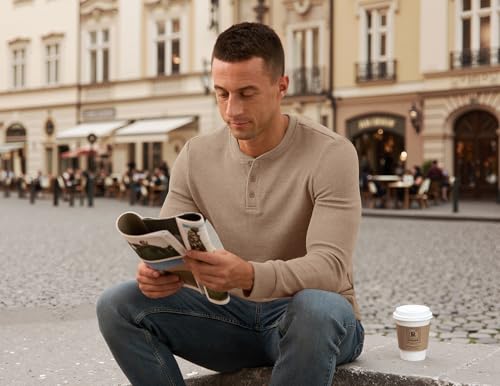 NITAGUT Men's Henley Shirts Long Sleeve Button T-Shirt Fashion Casual Pullover Shirt3