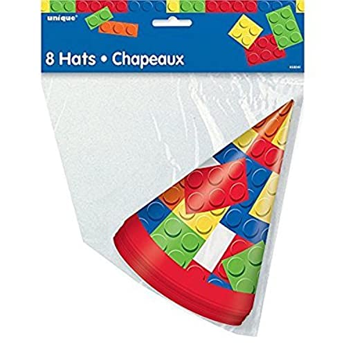 Image of Building Blocks Birthday Party Hats - (Pack of 8) - Colorful & Fun Design - Perfect Party Accessory for Your Ultimate Block-Themed Celebration