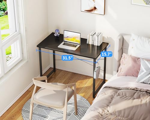 Image of Casaottima 32 Inch Small Computer Desk for Home Office, Study Writing Table for Small Spaces, Simple Modern Desk with Headphone Hooks, Black