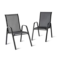 Relaxdays Gartenstühle, 2er Set, Hochlehner, Armlehnen, stapelbar, bis 150 kg, Polyester, Metall, Stapelstuhl, anthrazit