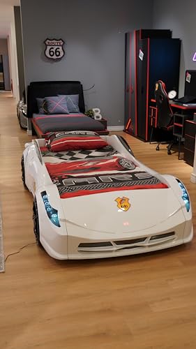 Image of TiTi Racer TT Twin Race Car Bed, Remote Control, LED Lights, Sound FX, Rear Seat