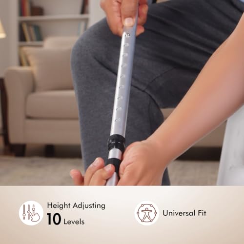 Image of Flamingo Adjustable Quadripod Walking Stick with 4-Pronged Base for Extra Stability - Foam Padded Offset Handle for Soft Grip - Works for Right or Left Handed Men or Women | Silver |