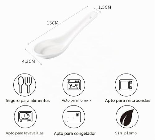 Miniatura 2 de Latrat 6 Cucharas Sopa De Cerámica, Cucharas Soperas, Juego De Cucharas De Porcelana, Cucharas De Servir Para Cuencos De Arroz, Ramen, Entrantes, Postres, Blanco