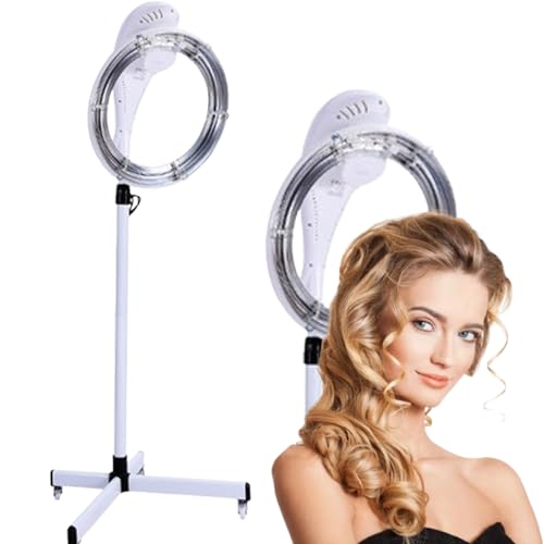 Processore Di Colorazione Per Parrucchieri, Asciugacapelli Con Casco Da Styling Verticale, Con 4 Ruote Universali, Rotazione a 360°, Temperatura Da 0 a 60 Minuti E Altezza Regolabile Da 135 a 167 Cm