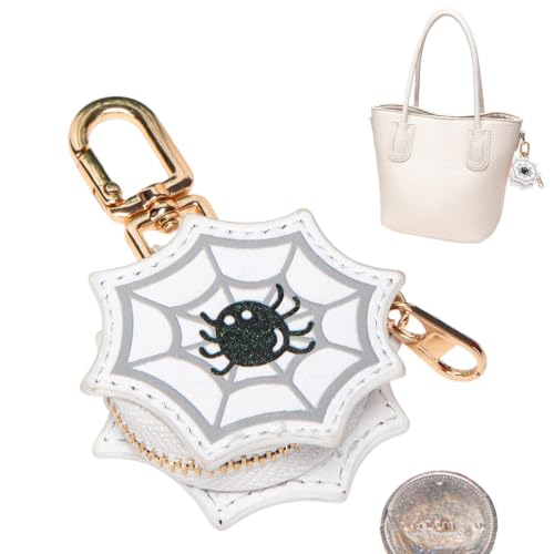 Llavero de calabaza y monedero mini con cremallera color blanco diseño de araña unisex