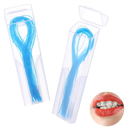 Amabro Lot de 100 enfile-fils dentaires pour nettoyage en profondeur, pour appareils dentaires, ponts, implants, soins bucco-dentaires (bleu)