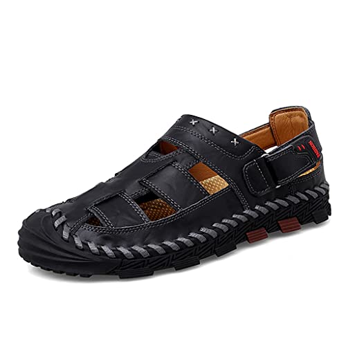 Men's Baotou Sandals Breathable Outdoor Casual Leather Shoes Beach Shoes Men's Shoes(D,41 Code)