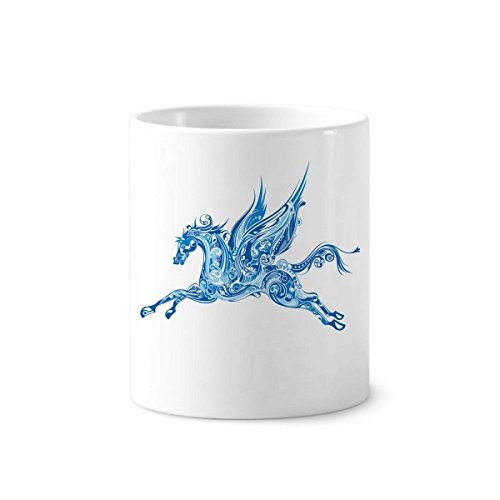 Range-pinceaux céramique anti-basculement motif cheval bleu, tasse blanche