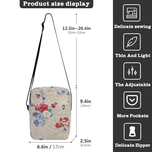 Red and Blue Flowers messenger bag Crossbody Small Bag For Women Womens Cross Body Purse Bags Adjustable Strap for business Shopping3