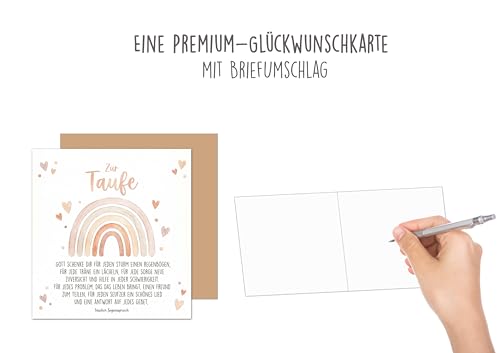 Edition Seidel Premium quadratische Glückwunschkarte zur Taufe mit Umschlag. Taufkarte Grußkarte Karte Spruch Sprüche Taufkind Täufling Junge Mädchen Baby Kind Regenbogen Farben Herzen (ETQ140 SW026)