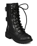 Soda Girls Kids Dome-2S Lace Up Military Combat Boots,Black,9