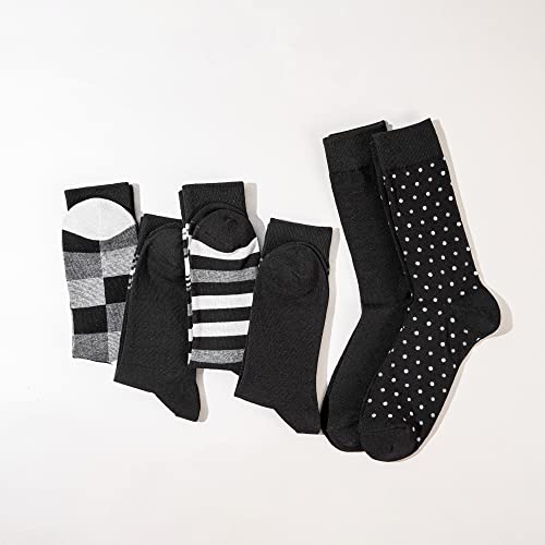 GLENMEARL Mens Dress Socks 6 Pack, Classic Patterned Black Combed Cotton Casual Mid Calf Socks for Men, Size 10-132