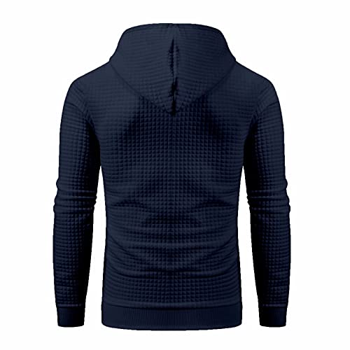 Yundobop Men's Pullover Hoodies Plaid Jacquard Long Sleeve Drawstring Hipster Casual Hooded Sweatshirts With Kanga Pockets Navy L #TOP2