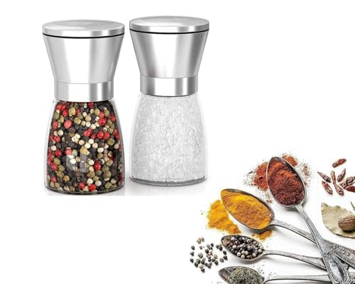 Image of Pepper Grinder or Salt Grinder, Best Spice Mill with Ceramic Blades, Adjustable Coarseness, Black Pepper Mill Grinder Shaker Steel Lid (MINI Paper Mill 2)