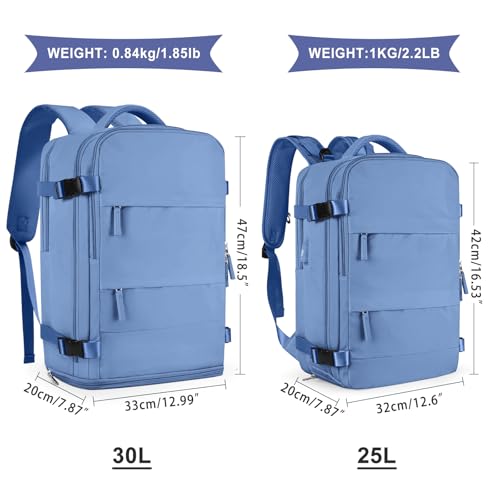Image of coowoz Large Travel Backpack For Women Men,Carry On Backpack Flight Approved,Hiking Backpack Outdoor Rucksack Casual Daypack Fit 15.6 Inch Laptop Shoes Compartment (Sky Blue L)