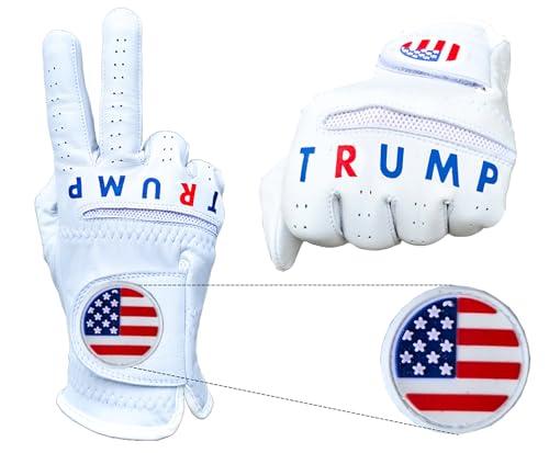Trump USA Flag Golf Gloves 100% Cabretta Leather President Donald Trump Adult Men's Golf Gloves Biden MAGA Men Left or Rigth Hand (Worn on Left Hand, Large)