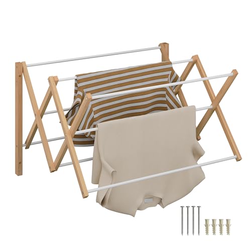 Relaxdays Wäscheständer Wandmontage, ausziehbar, HxBxT: 45 x 71,5 x 59...