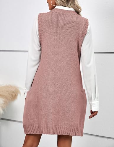 Image of HOTOUCH Women Sweater Vest Oversized V Neck Sleeveless Knit Pullover Ribbed Vest Dress with Pockets