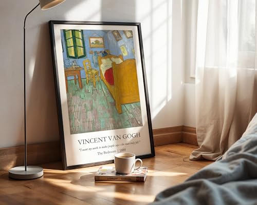 Image of Waltractive Vincent Van Gogh Paintings Framed Poster with Beautiful Quotes - Available in 33x22 and 48x33 CM - Classic Art Poster with sleek Black Frame - Elegant Home and Office Decor (The Bedroom, 9x13 Inch, Framed)