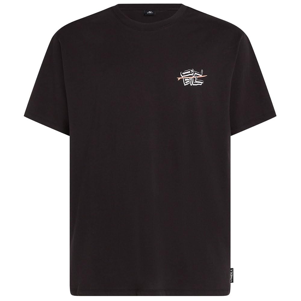 O'NEILL Retro Back Print T Shirt Men's Black Short Sleeved Tee Top Medium