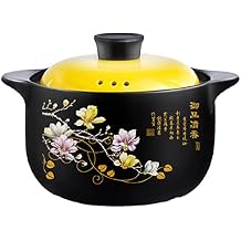 Ceramic Cooking Pot Leak Proof All-Natural Soup Pot Durable Round Stovetop Stew Pot Cookware with Lid, High Temperature Household Gas Stove Open Flame Clay Pot,Yellow 2,5.0L