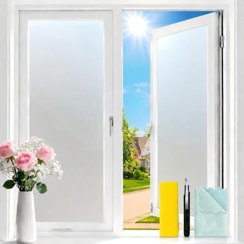FreeNook Frosted Glass Window Film with Installation Tools, Static Cling Bathroom Window Privacy Film, UV Blocking Privacy Films, Day and Night Windows Cling for Home Office Glass Door, 17.5" x 118" - image 1