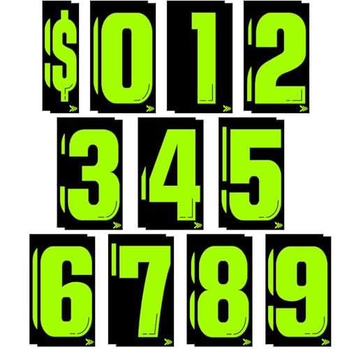 Image of Engrowtic 22 Pcs 7 1 /2 Vinyl Number Decals Large Chartreuse Windshield Pricing Stickers Car Dealership Supplies 0-9 Car Lot Pricing Numbers for Auto Vehicle Window