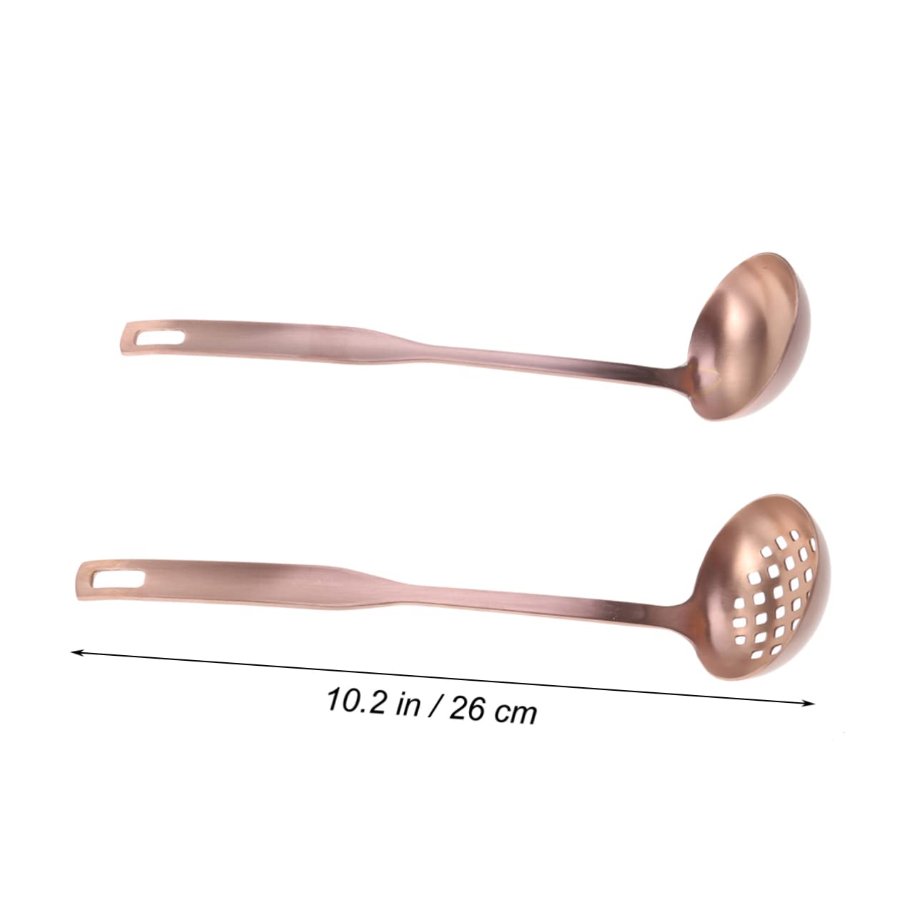 OUNONA 2 Pcs Stainless Steel Strainer and Soup Ladle Set Nonstick Heat Resistant Cooking Utensils for Kitchen Rose Gold Finish Dishwasher Safe Easy to Store