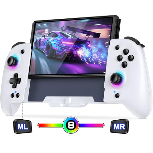 Spican Switch Controllers for Nintendo Switch/OLED, Full-Size Switch Joy-pad for Better Handheld Mode, Switch Accessories Wireless Pro Controller with RGB Light/Battery/Turbo/Macro/4 Game Slot