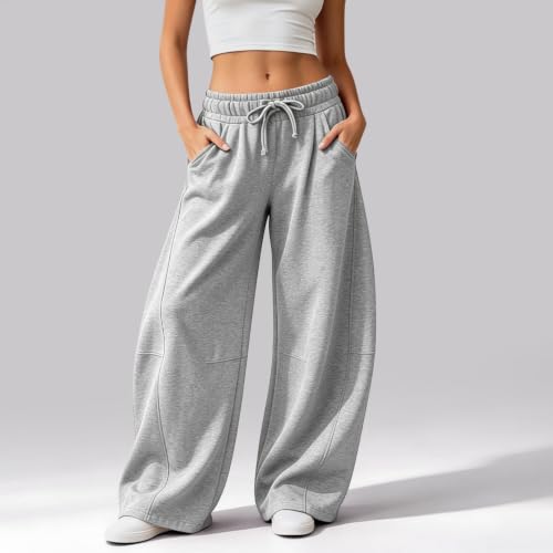 Barrel Sweatpants Women Elastic Waisted Wide Leg Baggy Y2K Track Pants - image 2