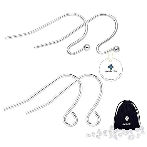 Sterling Silver Earring Hooks Hypoallergenic 100Pcs Ball Dot Ear Wires + Fish Hooks Jewelry Making Supplies Findings with 100Pcs Clear Rubber Earring Backs for DIY Jewelry