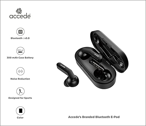 Image of Accede E-Pods SweatProof in-Ear True Wireless Earbuds (TWS) with Stereo Sound, Bluetooth 5.0, Smart Touch Controls, 300mAH Battery, 4.5Hrs Music PlayTime, IPX4 Water Resistant & Voice Assistance with Built-in Mic