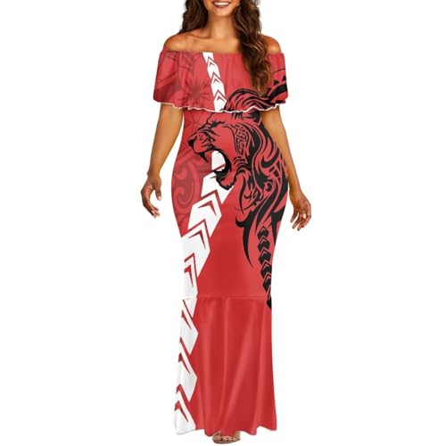 Image of Polynesian for Women S-7XL Off Shoulder Maxi Dress Hawaiian Summer Dresses