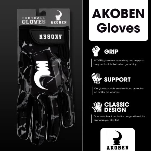 Akoben Football Gloves - Black Gloves Football, Boost Grip Football Gloves, Football Gear, Football Gloves Men, Adult Football Gloves, Extra Large #TOP2