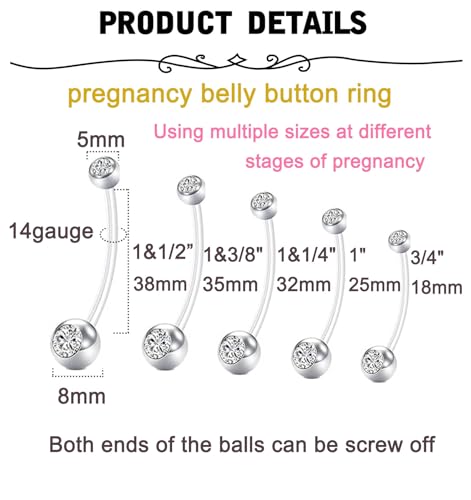 MODRSA Pregnancy Belly Button Rings Long Bar 38mm Sport Maternity Flexible Bioplast Clear Navel Belly Rings Piercing Retainer for Pregnant Women Mix Style2