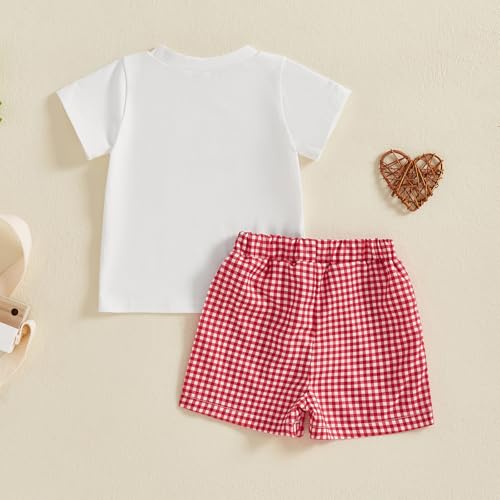 Image of 4th Of July Toddler Boy Outfit Popsicle American Flag T-Shirt and Gingham Plaid Shorts Set Independence Day Clothes