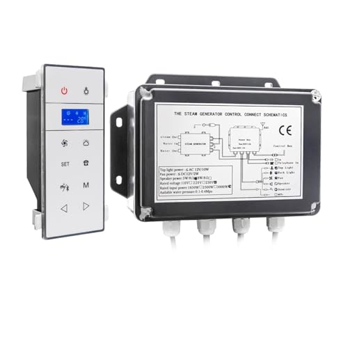 YQVEOT Dampfduschen-Generator-Set, 3 kW AC schwarzer Duschdampferzeur, Nasssaunadampf mit Zeit- und Temperatureinstellung, wasserdicht IPX4 für den privaten und gewerblichen Gebrauch(VS-9007W-3KW-BP)