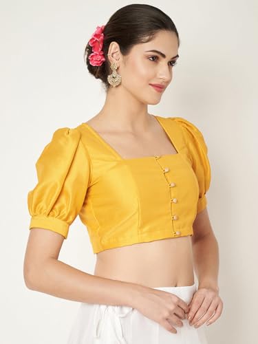 Image of studio rasa Women's Silk Blend Printed V-Neck Padded Readymade Top for Festive Party Wedding