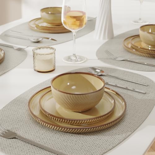 Metflavor Earthsong Dinnerware Sets for 4, 12-Piece Ceramic Plates and Bowls Set, Dishwasher and Microwave Safe Stoneware Dishes Set - Image 3