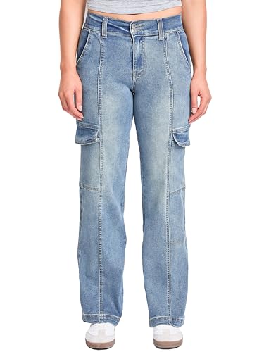 YMI Jeans Women's High Rise Elastic Waist Straight Leg Cargo