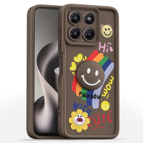 Image of Pikkme Back Cover for Motorola Moto G37 Power 5G | Soft Silicone| Cute Rainbow Smile & 3D Cartoon Flower Design | Shockproof Raised Camera Protection Bumper Case (Brown)