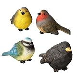 Garten Dekoration 4 Vögel - Deko Figuren aus Kunstharz (Polyresin) für Balkon, Garten, Wintergaren, Teich - Gartendeko