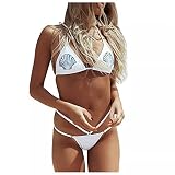 BAJIE Bikini Anzug Damen Tube Top Bandage Bikini Set Sexy Shell Print Neckholder Spitze Niedrige Taille Bikini Split Badeanzug Gr. L, Wh